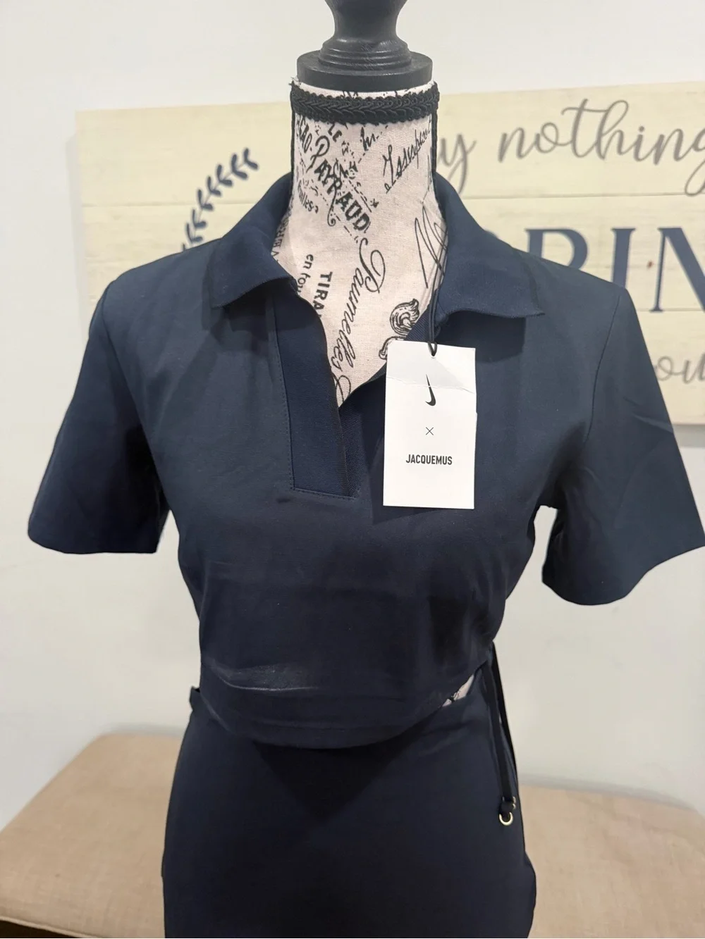 nike Jacquemus Navy Polo Crop Top